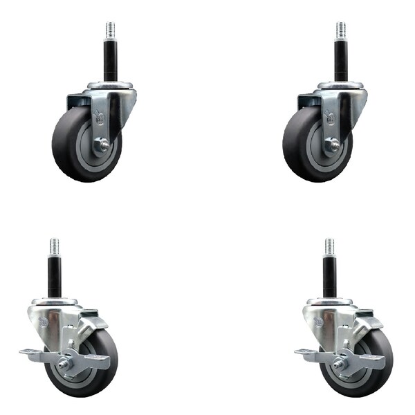 Service Caster 3.5'' Thermoplastic Rubber Swivel 3/4'' Expanding Stem Caster Set 2 Total Lock Brakes, 4PK SCC-EXTTL20S3514-TPRB-2-S-2-34 - main